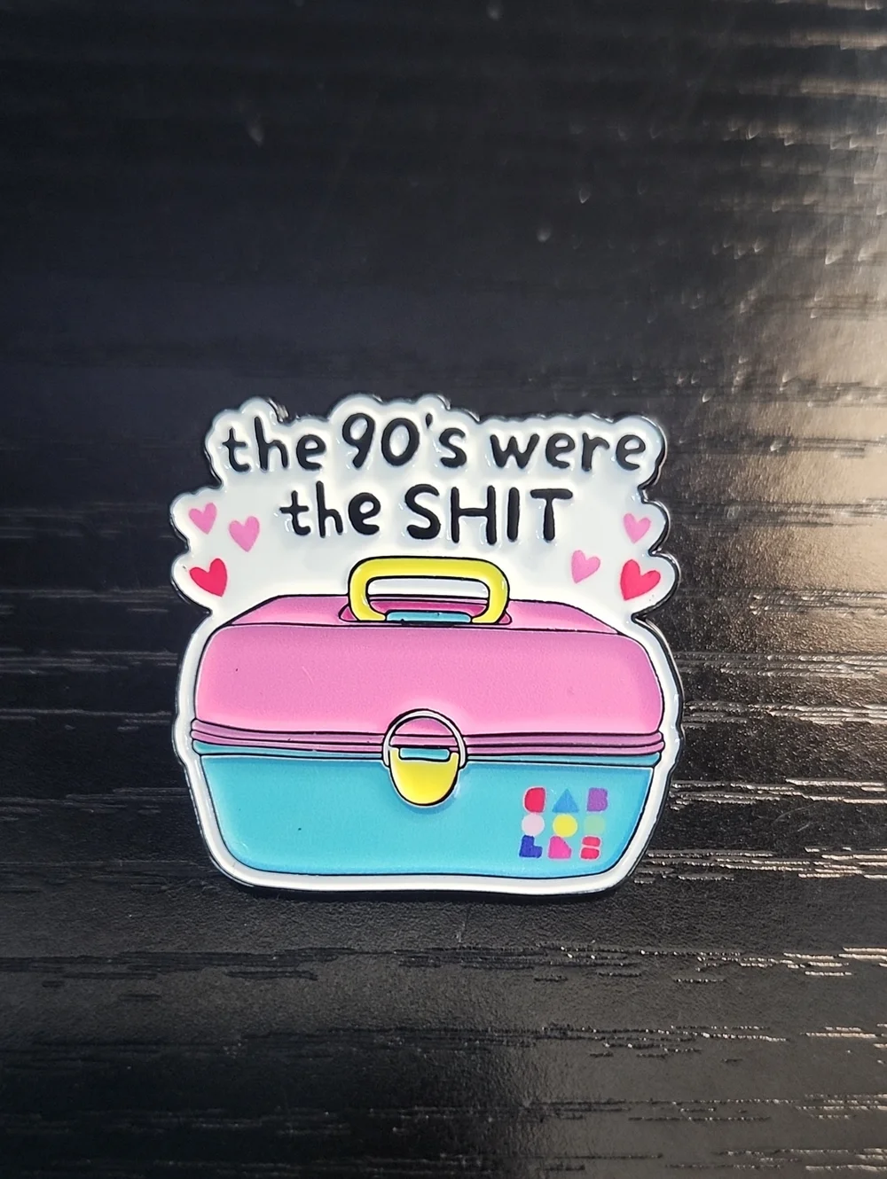 Retro Pink & Teal Caboodles Case Enamel Pin - 'the 90's were the SH**'